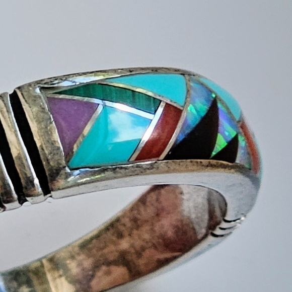 Navajo Ring, Multi Stone Inlayed, Sterling Silver. Artist: Steve Fransico EUC! - Picture 9 of 11